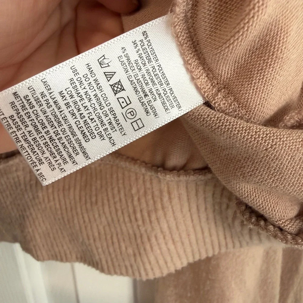 Free People Beach TGIF Sweater Long Balloon Sleeve Stretch Tan Blush Pink Small